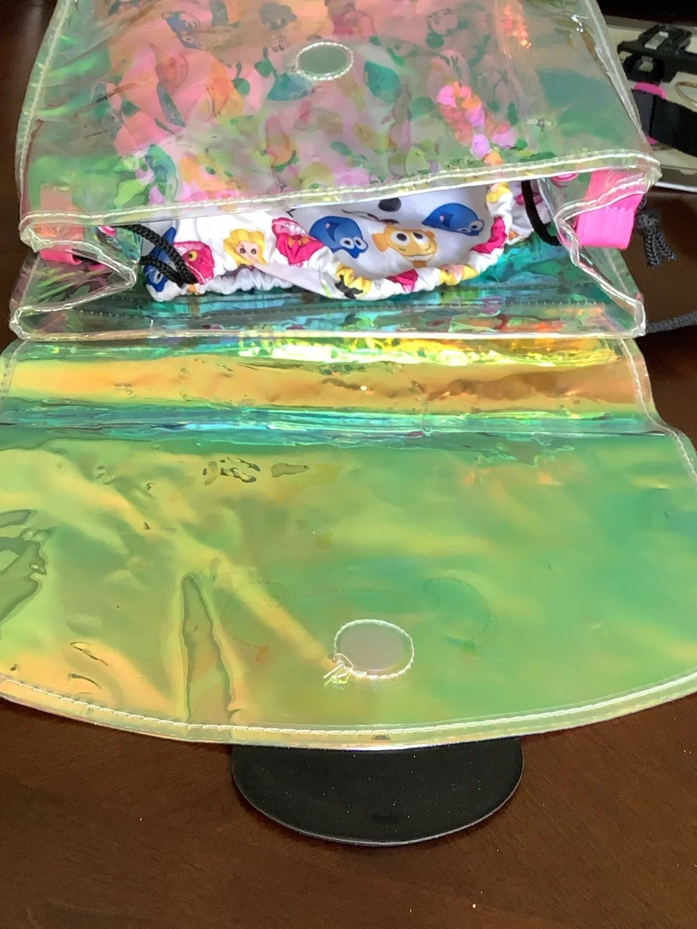 Kids Iridescent Holographic Backpack with Monster Patch - Pink/Multicolor